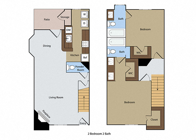 Floor plan for 2 beds, 2.5 baths, 1410 sqft